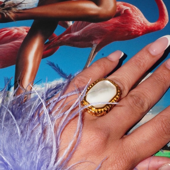 Mother of Pearl Stainless Steel Statement Ring - Picture 1 of 4